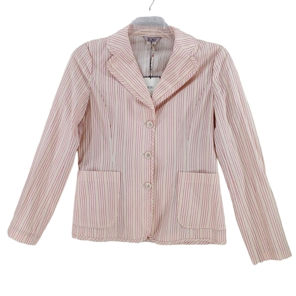 BCBG Blazer Skirt Textured Stripe Beige Red US M Chinese Sz 67-96 New New w/ Tag - Picture 2 of 15